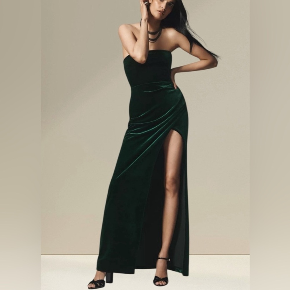 Anthropologie BHLDN Green Velvet Maxi Dress XS